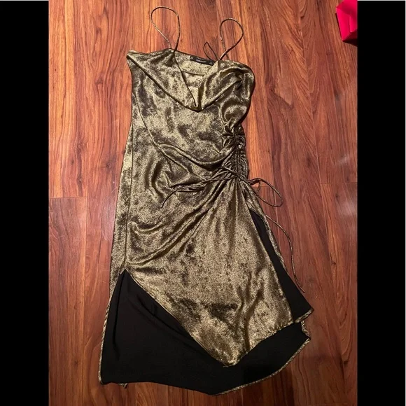 slim fit dress slacks Dark gold maxi satin slip dress 'Serene' main image 1